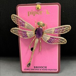 New Piper K Dragonfly Brooch with Purple and Gold Accents